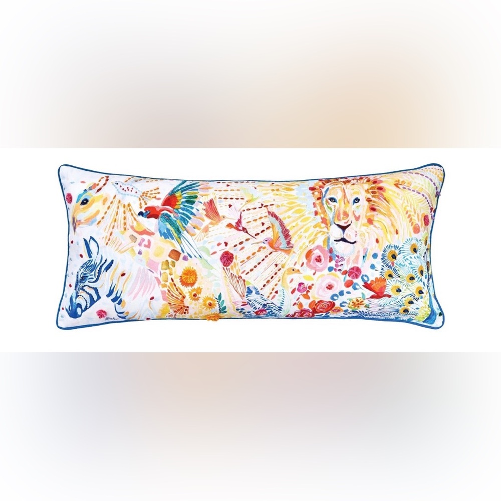 Animal Kingdom Lion Blue Multicolor Cotton Decor Throw Pillow Cover 15" x 35"